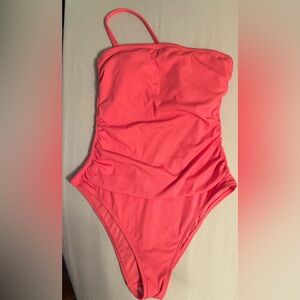 Shade & Shore One Shoulder Swimsuit | Coral Pink Ruched One Piece | Size M